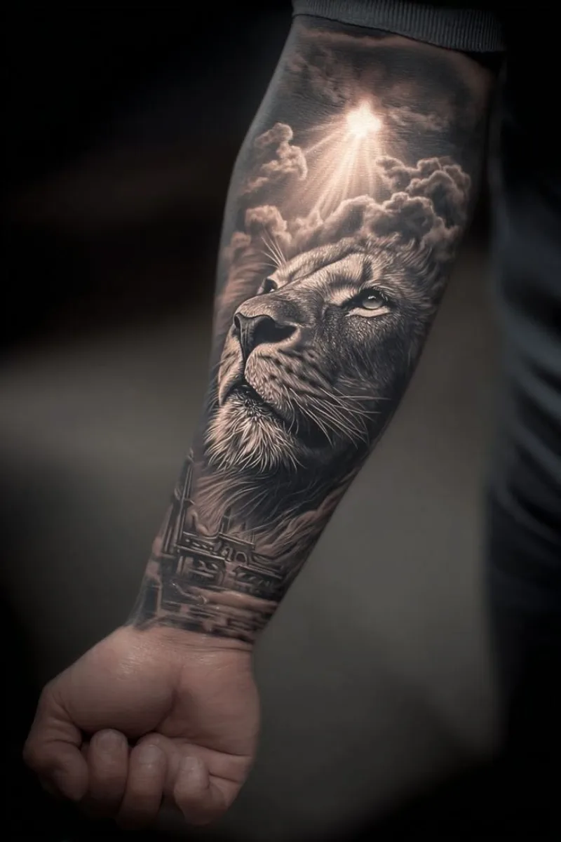 Realistisk løve tatovering — Golden Ink Alanya