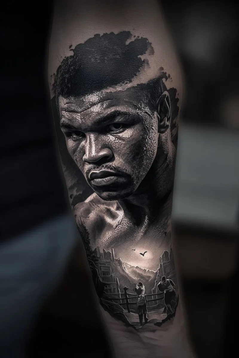 Muhammad Ali portræt tatovering