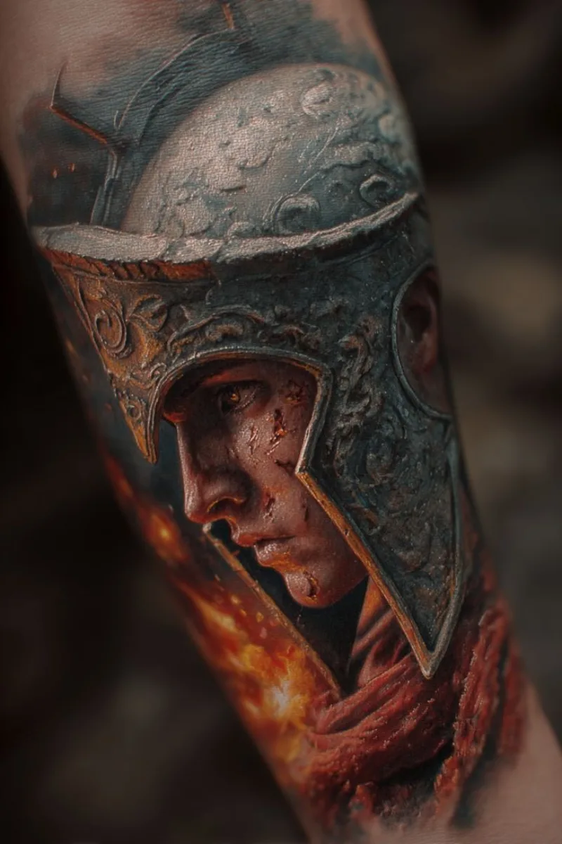 Spartansk kriger farve tatovering